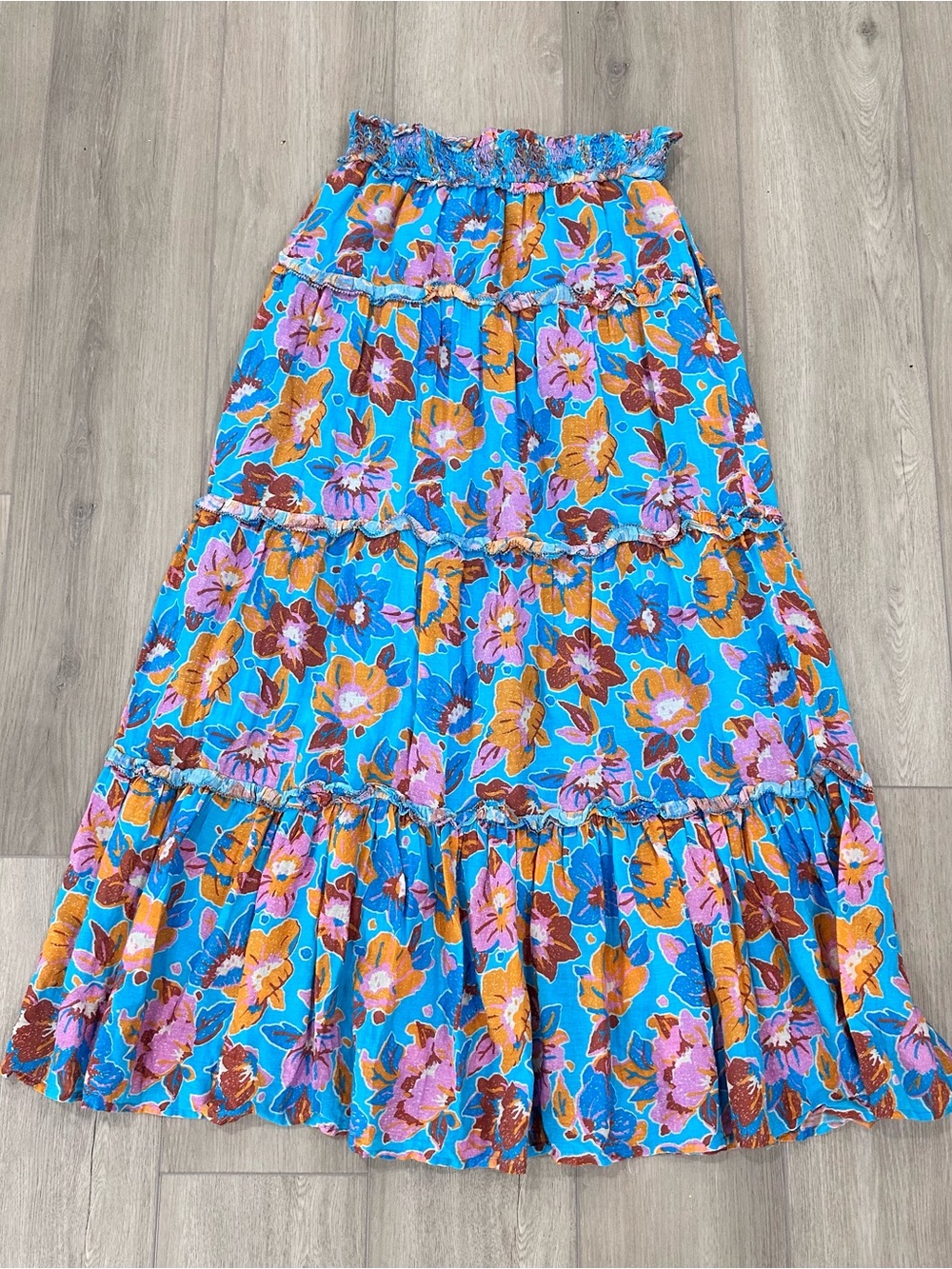 Love the Label Anthropologie tiered ruffle maxi skirt floral small multicolor - Picture 2 of 6